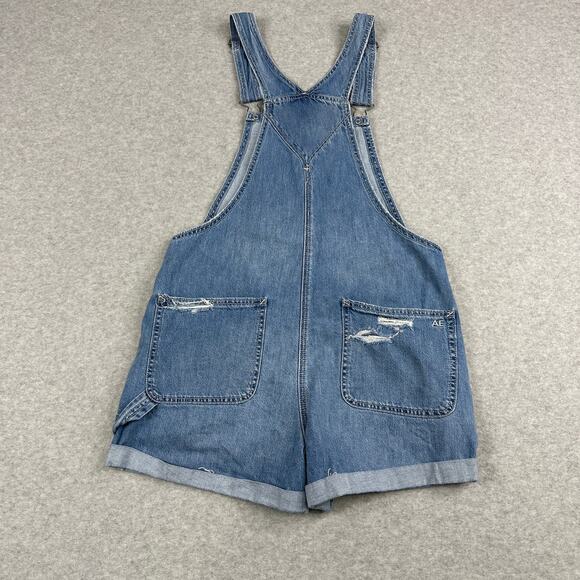 American Eagle Denim Tomgirl Short Overall WMNS Relaxed Fit Medium Vintage Wash - Picture 6 of 11